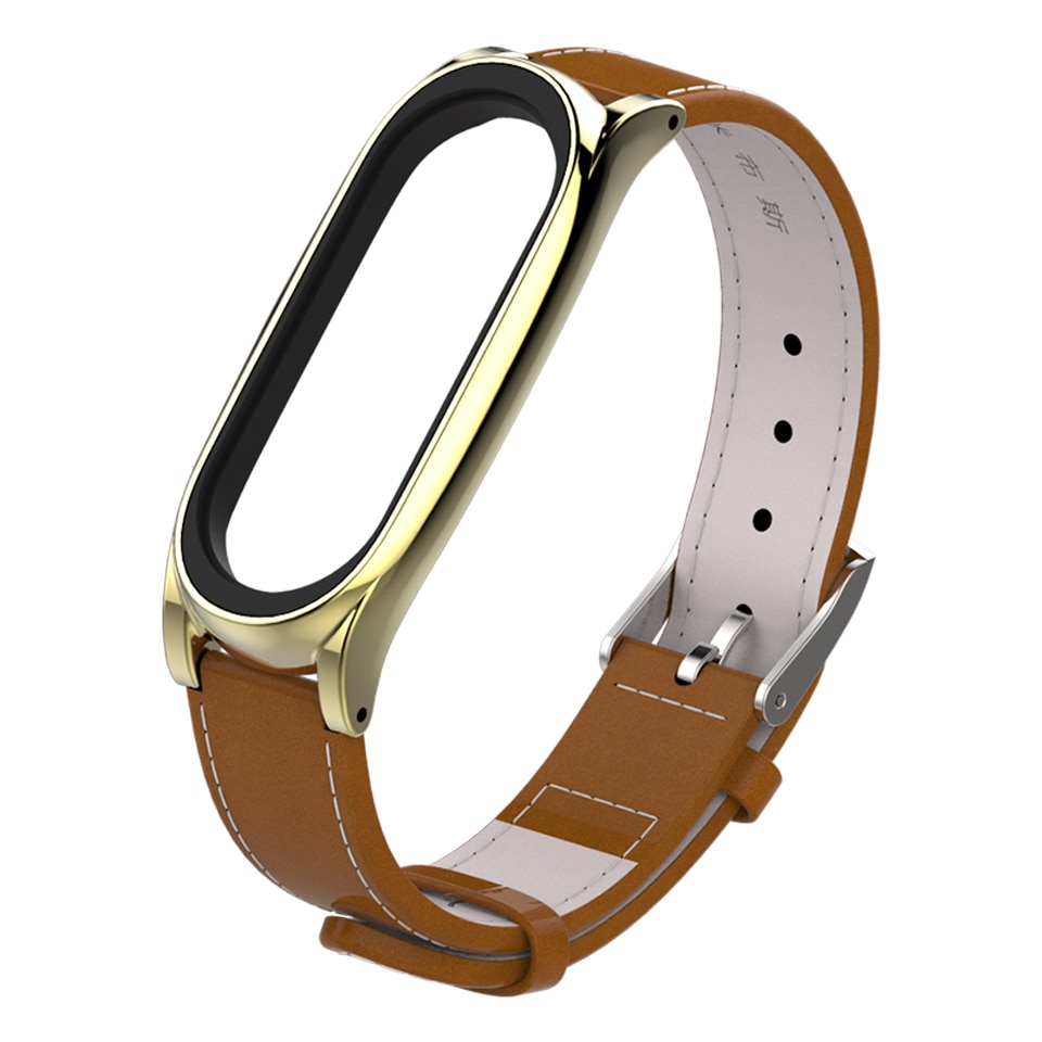 Leather Band for Xiaomi Mi Band 3 with Metal Case