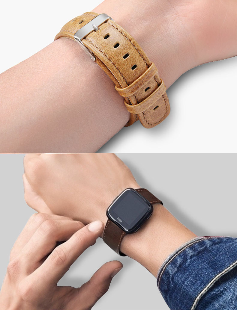 Classic Leather Band for FitBit Versa